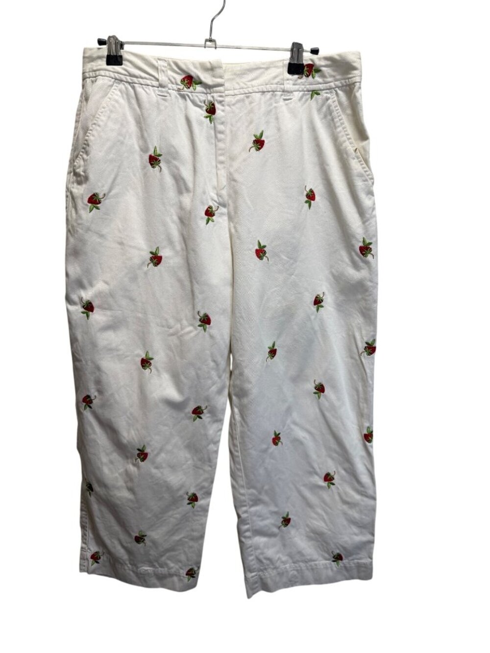 Chadwicks White Cropped Pants With Strawberry Embroidery Size 10